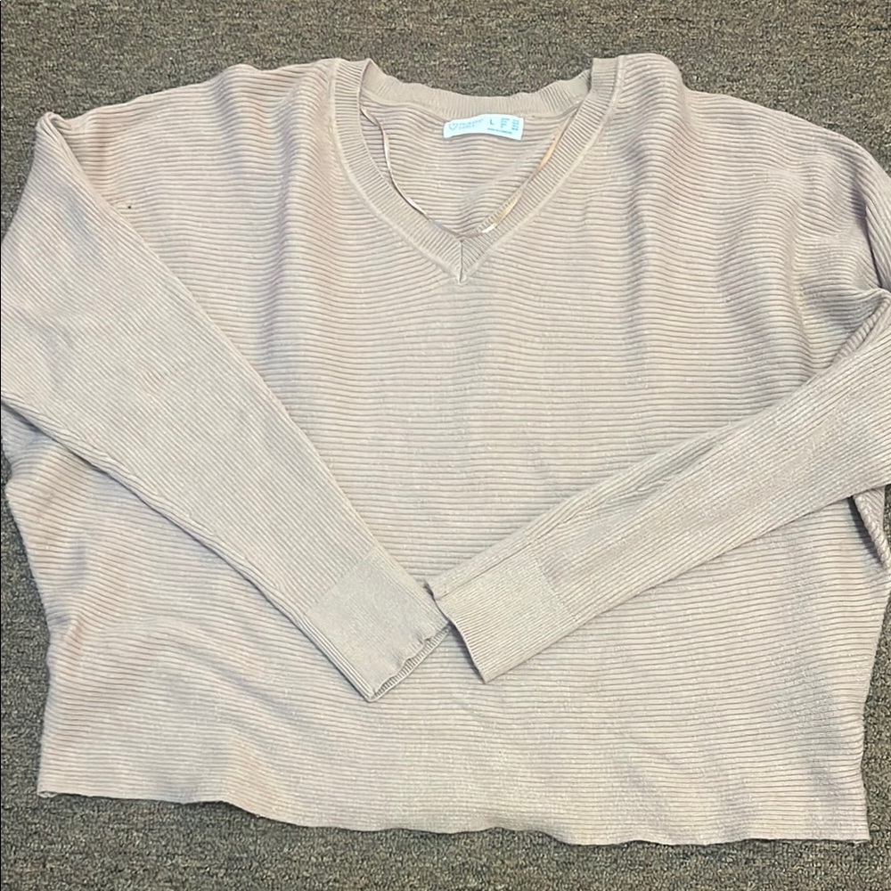 Primark Tan V-Neck Sweater with Relaxed Fit and Long Sleeves